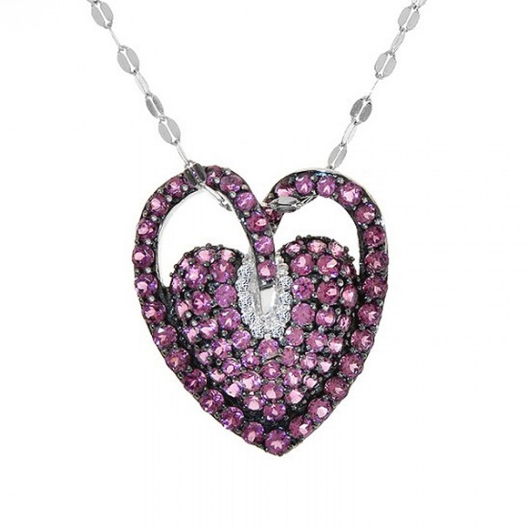 1.50 Ct Ruby & Diamonds Necklace 14K White Gold - Picture 1 of 5